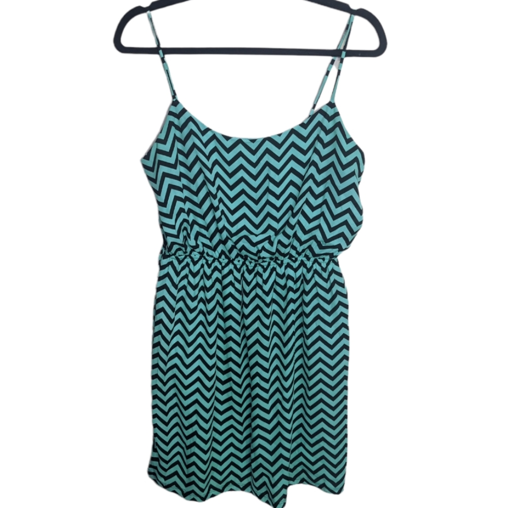 Miami Teal Pattern Summer Dress L 🌴💙